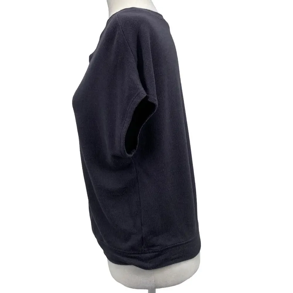 Double Zero Charcoal Cap Sleeve Knit Top Small Stretch Banded Hem - Picture 2 of 8